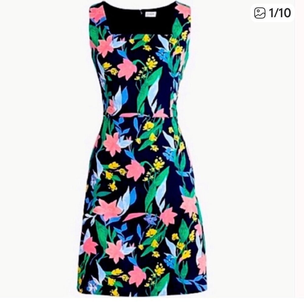J. Crew SZ 10 Floral Basket Weave Square Neck Dress Career Dressy or Casual - Picture 1 of 10